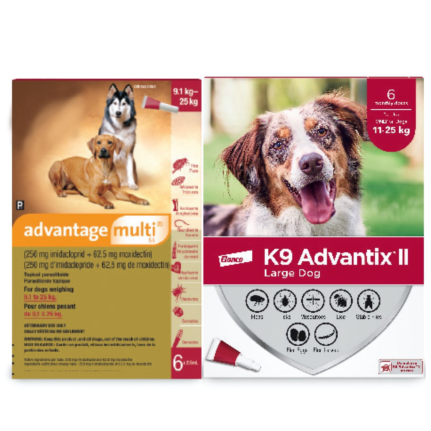 Advantage Multi 55 Duo (Advantage Multi 55-6/K9 Advantix Large-6) for Dogs 11kg-25kg (Red)