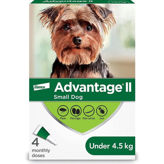 Advantage II Small Dogs < 4.5kg (Green), 4 Pack