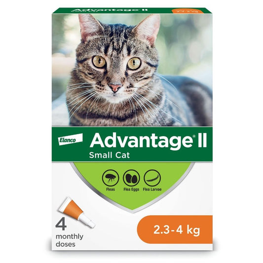 Advantage II Small Cats 2.3-4kg (Orange), 4 Pack