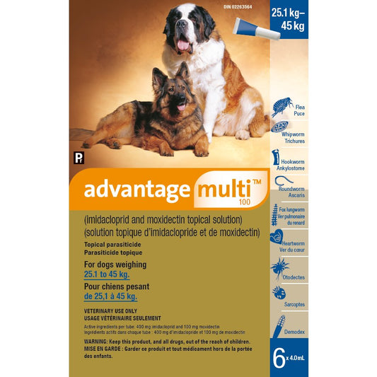 Advantage Multi 100 for Dogs 25.1kg - 45kg 6x4.0mL (Blue)