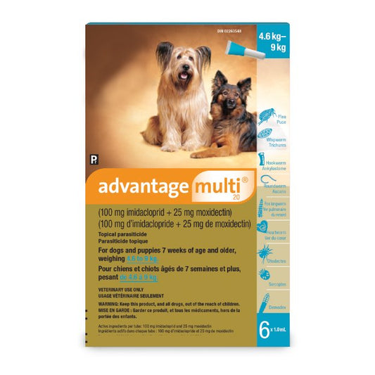 Advantage Multi 20 for Dogs 4.6kg - 9kg 6x1.0mL (Aqua)