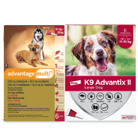 Advantage Multi 55 Duo (Advantage Multi 55-6/K9 Advantix Large-6) for Dogs 11kg-25kg (Red)